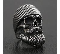 XJruixi Punk Big Beard Wear Hat Skull Ring Men Boys Stainless Steel Old Man Skull Biker Rings Cool Hip Hop Jewelry Creativity Gift