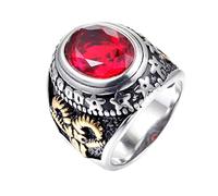 XJruixi Vintage Gothic Style Big Black Red Blue Stone Ring for Men And Women Stainless Steel all Seeing Eyes Ring Baphomet Pagan Jewelry