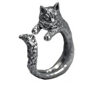 XJruixi Vintage Silver Color Cat Ring Terrible Evil Witch Cat Opening Ring Cocktail Party Women's Cute Pet Ring Anniversary