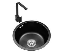 XJTNLB Lavandino Rotondo Cucina Lavabo Cucina 1 Vasca 40X40 Nero Lavello Acciaio Inox 1 Vasca Piccolo con Rubinetto