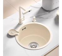 XJTNLB Lavandino Tondo da Cucina Colori Avena 36cm Lavandino Cucina Una Vasca Lavello Acciaio Inox 1 Vasca Piccolo con Set di Scarico e Scarico