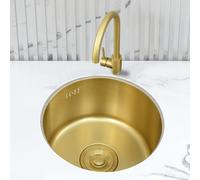 XJTNLB Lavello Cucina 1 Vasca Oro Lavello Rotondo Cucina 38cm da Incasso con Kit di Scarico e Filtro Cestello