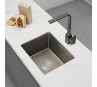 XJTNLB Lavello Rettangolare Cucina Lavandino Cucina 1 Vasca Grigio con Kit di Scarico e Filtro Cestello Lavello in Acciaio Inox 42X35