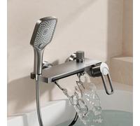 XJTNLB Miscelatore Cascata Vasca Rubinetto Doccia da Muro Grigio Antracite Rubinetto Vasca da Bagno con Doccetta a 3 Modalità Ottone