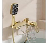 XJTNLB Miscelatore Cascata Vasca Rubinetto Doccia da Muro Oro Spazzolato Rubinetto Vasca da Bagno con Doccetta a 3 Modalità Ottone