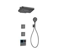 XJTNLB Miscelatore Doccia Incasso Termostatico con Tasti e Display Digitale, Set Soffione Doccia a Parete con Cascata Grigio Canna Di Fucile