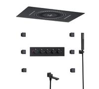 XJTNLB Miscelatore Doccia Incasso Termostatico Nero con Bocca Vasca, Set Soffione Doccia a Cascata con Led