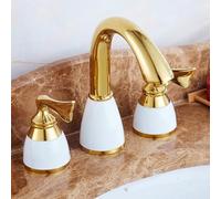 XJTNLB Miscelatore Lavabo Retro Oro Rubinetto per Lavabo Da Bagno a 3 Fori con Doppia Maniglie Rubinetti Acqua Calda e Fredda
