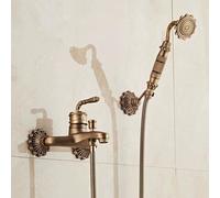 XJTNLB Miscelatore Monocomando Vasca da Bagno Rubinetto per Doccia Ottone Antico Rubinetto Due Manopole Vasca da Bagno con Doccetta-Un