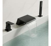 XJTNLB Miscelatore Vasca a Cascata con Doccino Rubinetto per Vasca 3 Fori Nero Miscelatore Mono Comando Doccia