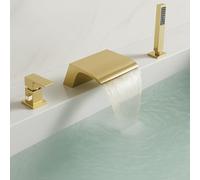 XJTNLB Miscelatore Vasca a Cascata con Doccino Rubinetto per Vasca 3 Fori Oro Spazzolato Miscelatore Mono Comando Doccia