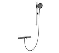 XJTNLB Miscelatore Vasca da Bagno a Cascata con Doccetta Rubinetto Parete Doccino Grigio con Guida Scorrevole Altezza Regolabile