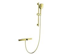 XJTNLB Miscelatore Vasca da Bagno a Cascata con Doccetta Rubinetto Parete Doccino Oro Spazzolato con Guida Scorrevole Altezza Regolabile