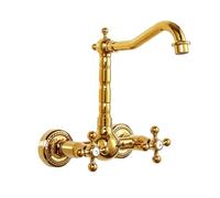 XJTNLB Rubinetti Bagno Alto Vintage Rubinetto a Muro Bagno Lavabo Oro Miscelatore con Due Manopole con 360° Bocca Girevole Miscelatore Lavabo