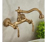 XJTNLB Rubinetto Bagno Lavabo Antico Rubinetto a Muro Bagno con Bocca Girevole Miscelatore Cucina con Due Manopole-B,Basso