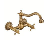 XJTNLB Rubinetto Bagno Lavabo da Muro Miscelatore Lavabo Vintage, Rubinetto Anticato Rame per Lavandino Bagno 2 Manopole-E