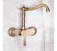 XJTNLB Rubinetto Bagno Lavabo da Muro, Rubinetto Cucina Ottone Antico Monocomando Beccuccio Girevole, Miscelatore Lavandino Bagno Alto Vintage