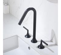 XJTNLB Rubinetto Bagno Lavabo Moderno Miscelatore per Lavabo a 3 Fori Nero Rubinetti con 2 Manopole Bagno