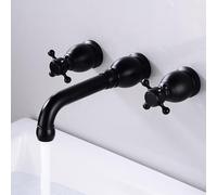 XJTNLB Rubinetto Bagno Lavabo Nero Vintage Rubinetto a Muro per Lavabo, Miscelatore con Due Manopole Miscelatore Lavandino Bagno