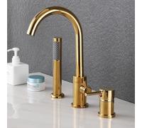 XJTNLB Rubinetto Bordo Vasca da Bagno a Doppia Croce Rubinetteria Bordo Vasca 3 Fori, Rubinetto Girevole con Soffione e Doccetta Oro,3 Fori