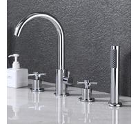 XJTNLB Rubinetto Bordo Vasca da Bagno a Doppia Croce Rubinetteria Bordo Vasca 4 Fori, Rubinetto Girevole con Soffione e Doccetta Cromo,4 Fori