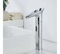 XJTNLB Rubinetto con Sensore Automatico Rubinetto Bagno Lavabo Cascata Rubinetti Bagno senza Regolazione a Caldo e Freddo,Cromato,Alto