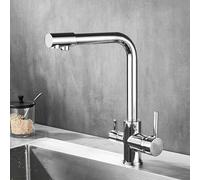 XJTNLB Rubinetto Cucina 3 Vie per Depuratore Cromo Rubinetto Lavello Cucina con Doppio Manopole Rubinetto a Osmosi Miscelatore Tre Vie