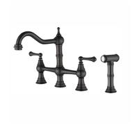 XJTNLB Rubinetto Cucina con Pistola Canna a Ponte Miscelatore 2 Manopole Caldo e Freddo Rubinetto Retro Ottone Rubinetti Vintage Cucina,Retrò Nero