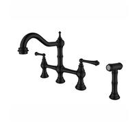 XJTNLB Rubinetto Cucina con Pistola Canna a Ponte Miscelatore 2 Manopole Caldo e Freddo Rubinetto Retro Ottone Rubinetti Vintage Cucina,Nero