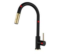 XJTNLB Rubinetto Cucina Sensore Ir Miscelatore Cucina con Doccetta Estraibile Nero e Dorato e 2 Tipi di Getto Girevole a 360° Rubinetto Collo di Cigno Monocomando