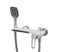 XJTNLB Rubinetto Doccia a Muro miscelatore vasca da bagno a cascata con Doccia Rubinetti Cascata Miscelatore Monocomando Cromo + Bianco