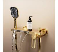 XJTNLB Rubinetto Doccia a Muro Rubinetti Cascata Parete Rubinetto per Vasca da Bagno con Doccia Miscelatore Monocomando Oro
