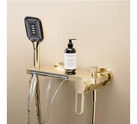 XJTNLB Rubinetto Doccia a Muro Rubinetti Cascata Parete Rubinetto per Vasca da Bagno con Doccia Miscelatore Monocomando Oro Spazzolato