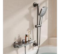 XJTNLB Rubinetto Doccia da Muro 15cm Miscelatore Vasca da Bagno con Doccetta Grigio Antracite a 3 Modalità Rubinetto a Cascata per Vasca da Bagno