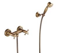 XJTNLB Rubinetto Doccia da Muro Rubinetto per Vasca Ottone Antico Miscelatore Due Manopole a Croce Rubinetti Vintage Doccino-A