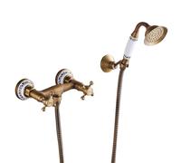 XJTNLB Rubinetto Doccia da Muro Rubinetto per Vasca Ottone Antico Miscelatore Due Manopole a Croce Rubinetti Vintage Doccino-B