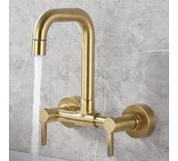 XJTNLB Rubinetto Lavello Bagno 2 Manopole Miscelatore per Lavandino a Muro Oro Spazzolato Doppia Modalità Rubinetti Moderni Bagno