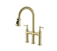 XJTNLB Rubinetto Lavello Cucina con Doccetta Canna a Ponte Miscelatore a 3 Fori Miscelatore Cucina Collo Alto,Oro Spazzolato