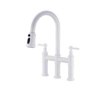 XJTNLB Rubinetto Lavello Cucina con Doccetta Canna a Ponte Miscelatore a 3 Fori Miscelatore Cucina Collo Alto,Bianco