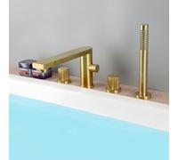 XJTNLB Rubinetto per Bordo Vasca da Bagno Miscelatore Doccia Moderno Rubinetto Vasca da Bagno con Doccetta Oro Spazzolato