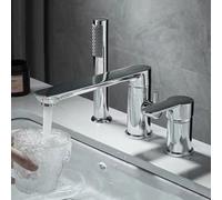 XJTNLB Rubinetto per Vasca 3 Fori Miscelatore Bordo Vasca Cromato | Miscelatore Doccia con Soffione e Doccetta Girevole a 360° Set di Rubinetteria per Vasca da Bagno e Bagno 1/2 "