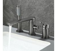 XJTNLB Rubinetto per Vasca 3 Fori Miscelatore Bordo Vasca Grigio | Miscelatore Doccia con Soffione e Doccetta Girevole a 360° Set di Rubinetteria per Vasca da Bagno e Bagno 1/2 "