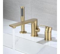 XJTNLB Rubinetto per Vasca 3 Fori Miscelatore Bordo Vasca Oro Spazzolato | Miscelatore Doccia con Soffione e Doccetta Girevole a 360° Set di Rubinetteria per Vasca da Bagno e Bagno 1/2 "
