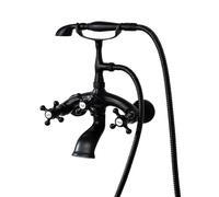 XJTNLB Rubinetto Vasca da Bagno a Parete Miscelatore 2 Manopole a Croce Rubinetti Doccia a Muro Nero con Bocca Girevole