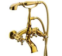 XJTNLB Rubinetto Vasca da Bagno a Parete Miscelatore 2 Manopole a Croce Rubinetti Doccia a Muro Oro con Bocca Girevole