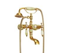 XJTNLB Rubinetto Vasca da Bagno a Parete Miscelatore Due Manopole Rubinetto Doccia a Muro D'Oro Bocca Girevole a 90 ° Rubinetti Vintage Doccino-A