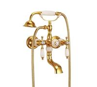 XJTNLB Rubinetto Vasca da Bagno a Parete Miscelatore Due Manopole Rubinetto Doccia a Muro oro Bocca Girevole a 90 ° Rubinetti Vintage Doccino-B