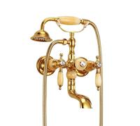 XJTNLB Rubinetto Vasca da Bagno a Parete Miscelatore Due Manopole Rubinetto Doccia a Muro Oro Bocca Girevole a 90 ° Rubinetti Vintage Doccino-C