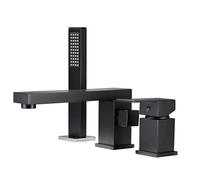 XJTNLB Rubinetto Vasca da Bagno con Doccetta Miscelatore Doccia Mono Nero Rotazione a 360° Rubinetteria Bordo Vasca 3 Fori