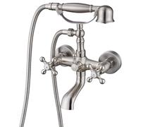 XJTNLB Rubinetto Vasca da Bagno con Doccetta Vintage Miscelatore Due Manopole Rotazione a 180° Rubinetto Vasca a Parete Rubinetti Vintage Doccino Spazzolato